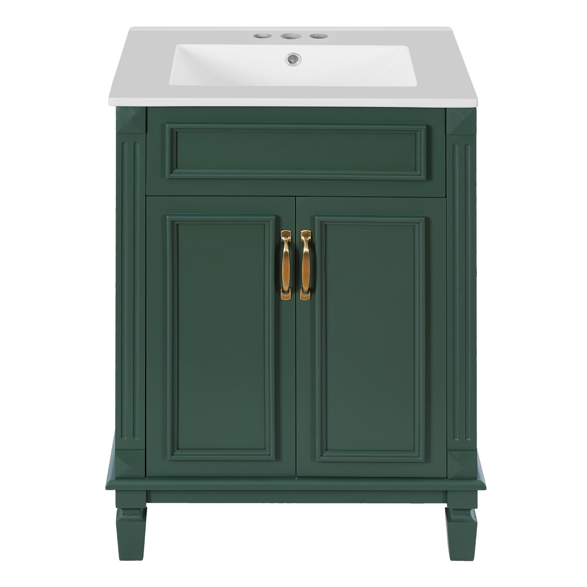 VanityFus 24-in Green Bathroom Vanity Undermount Single Sink Combo with 2 Soft Close with Ceramic Tops Adjustable Shelves